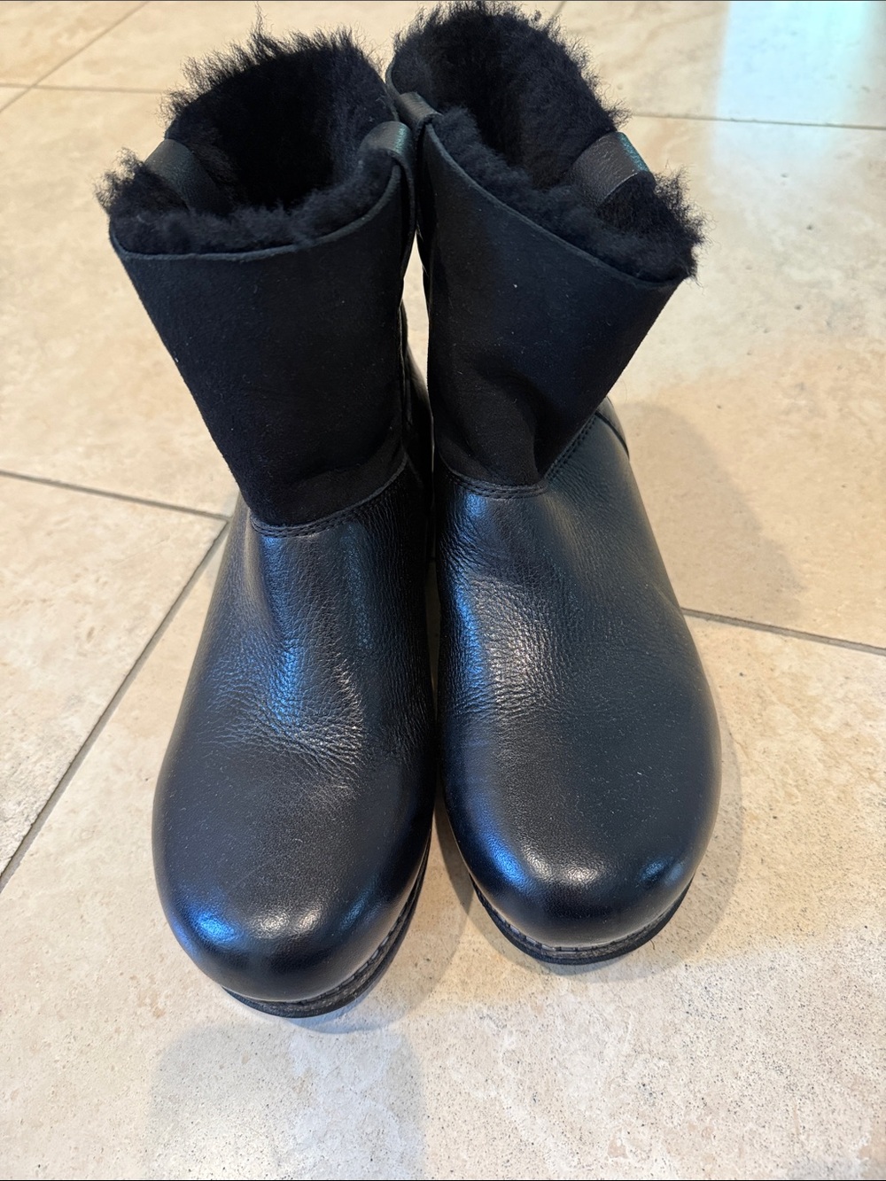 Dansko Black Leather Shearling-Lined Ankle Boots